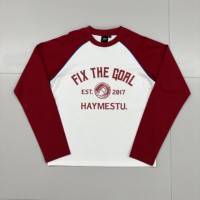 T-shirt à manches longues raglan personnalisé en coton 100% imprimé, coupe ample, contraste de couleurs, pour fabricants