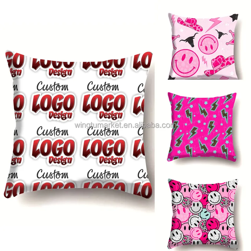 Benutzer definierte Logo Muster Wurf kissen bezüge 45x45 Wohnkultur Kissen Polyester Sofa Sublimation dekorative Weihnachten Kissen bezüge