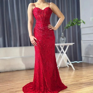 Serene Hill LA72998 <span class=keywords><strong>Abito</strong></span> da Cerimonia <span class=keywords><strong>Rosso</strong></span> di Lusso con <span class=keywords><strong>Spacco</strong></span> e Spalline Sottili, Elegante Vestito per Eventi Formali 2025 - Product Image 3