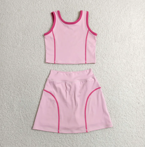 Ensemble de yoga écologique bleu clair : short et débardeur court à manches courtes taille haute pour enfants, tenue de sport deux pièces pour le tennis et le golf - Product Image 3