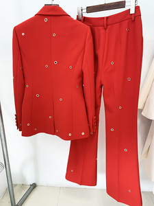 Ensemble Blazer pour <span class=keywords><strong>Femme</strong></span> Veste et <span class=keywords><strong>Pantalon</strong></span> 2 Pièces Trou Métallique Bouton Unique Manches Longues - Product Image 6