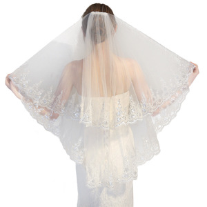 Nouveau <span class=keywords><strong>Voile</strong></span> de Mariée de Luxe avec Bordure en Dentelle et Peigne, Double Couche, Paillettes Scintillantes et Perles, pour Coiffure de Mariée - Product Image 1