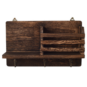 Wooden Wall <b>Shelf</b> With <b>Hooks</b> And Storage Compartment For Keys Clothes Bedroom Living Room Organization - Product Image 5