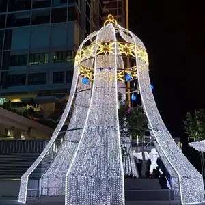Große beleuchtete 3D-Drahtrahmen im Freien Weihnachts klingel glocke Weihnachts beleuchtung für kommerzielle Winter wunder dekoration