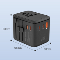 Uluslararası Seyahat Güç Adaptörü Evrensel Dönüştürücü 1*USB + 4*Tip C 45W/70W GaN Hızlı Şarj Cihazı 10A Çok Fonksiyonlu Priz