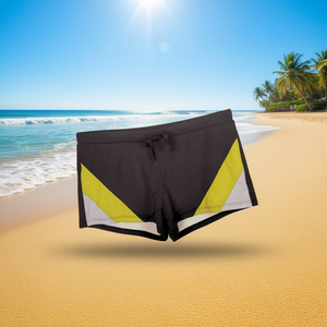 Short de bain décontracté pour femme HDJ, color block, séchage rapide, cordon de serrage, taille mi-haute, noir, jaune, gris, M/L/XL/XXL - Product Image 2