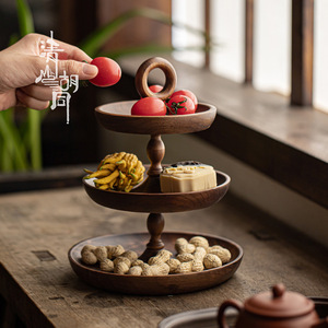Solid Wood Three Tiered <b>Tray</b> Walnut Wood Serving Dish For <b>Tea</b> Snacks Fruit Household Use - Product Image 4