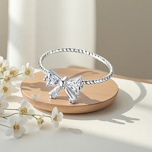 कोरियन शैली महिला लड़कियों क्रिस्टल धनुष उपहार फैशन सस्ते पारदर्शी क्रिस्टल ज़िरकॉन तितली धनुष रिंग - Product Image 5