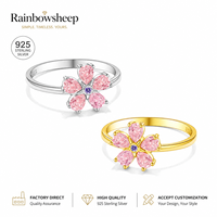 Bague en argent sterling S925 avec fleurs en zircon rose taille poire, design floral élégant, bijou raffiné pour femme, idéale pour le quotidien, les fêtes ou comme cadeau.