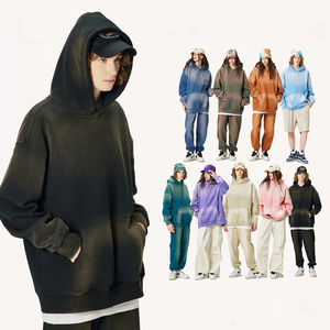 H5440 Hot Sales New Design Wholesale Custom 380 Gsm Cotton Blends Monkey Washed <b>Hoodies</b> Oversized Unisex <b>Hoodies</b> - Product Image 1