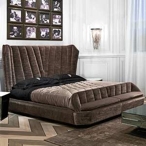 เตียงแต่งงานหรูหรา1.8/หัวเตียงทำจากผ้าสักหลาดด้านหลังสูง2เมตรหุ้มด้วยไฟเก้าอี้สตูลขนาดควีนไซส์เตียงไม้เนื้อแข็ง - Product Image 4