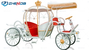 Chariot de mariage blanc en forme de citrouille / Chariot de Cendrillon traîné par des chevaux - Product Image 6
