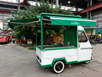 Camion de restauration mobile électrique haut de gamme de style vintage classique à 3 roues avec compartiments isothermes pour la vente de frites et de restauration rapide en extérieur
