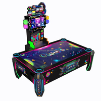 Table de hockey sur air commerciale à monnayeur, style pixel, machine de hockey d'arcade interactive rétro 8 bits avec LED néon pour salle de jeux FEC
