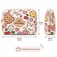 Pochette de maquillage personnalisée en cuir PU imprimé mignon, grande ouverture, grande pochette à cosmétiques de dessin animé, trousse de toilette de voyage