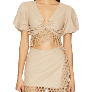 Conjunto de Dos Piezas de Ropa de Playa Sexy para Mujer, Falda de Playa Mini de Crochet, Estilo Bohemio, con Borlas, 100% Algodón - Product Image 4