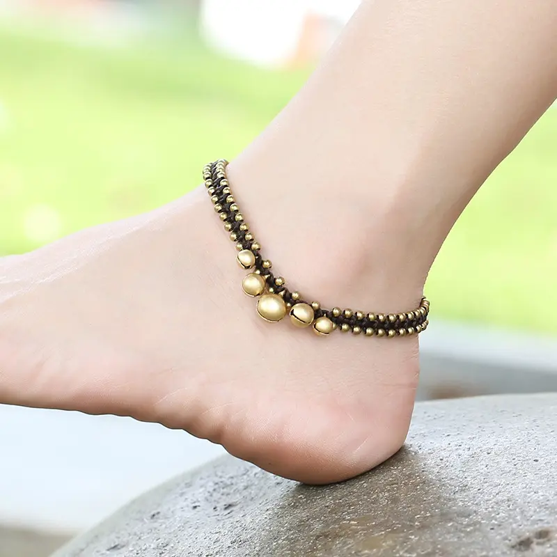 Tornozeleira com pingente de sino e design especial, tornozeleira dourada da índia, joia feminina, 2022