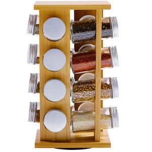 Bamboo Seasoning Rack Rotating Base Wooden Lid Spice Bottle Bamboo Rack <b>Kitchen</b> Restaurant Spice Rack - Product Image 6