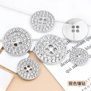 Round Shape 4 Hole 4 Holes Gold Metal Engraved Sew On Buttons With Rhinestone Diamond Crystals Acrylic