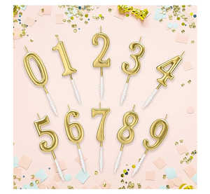 Vente en gros Bougies numériques d'anniversaire plaquées or Bougies numérotées 0-9 Bougies étincelles Décorations de gâteaux pour fêtes d'anniversaire