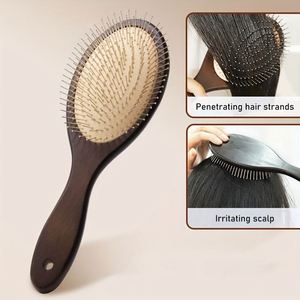 Cepillo de pelo de madera con púas metálicas para cabello fino y grueso, para hombres y mujeres, fabricantes, cepillo de pelo plano de bambú personalizado - Product Image 6