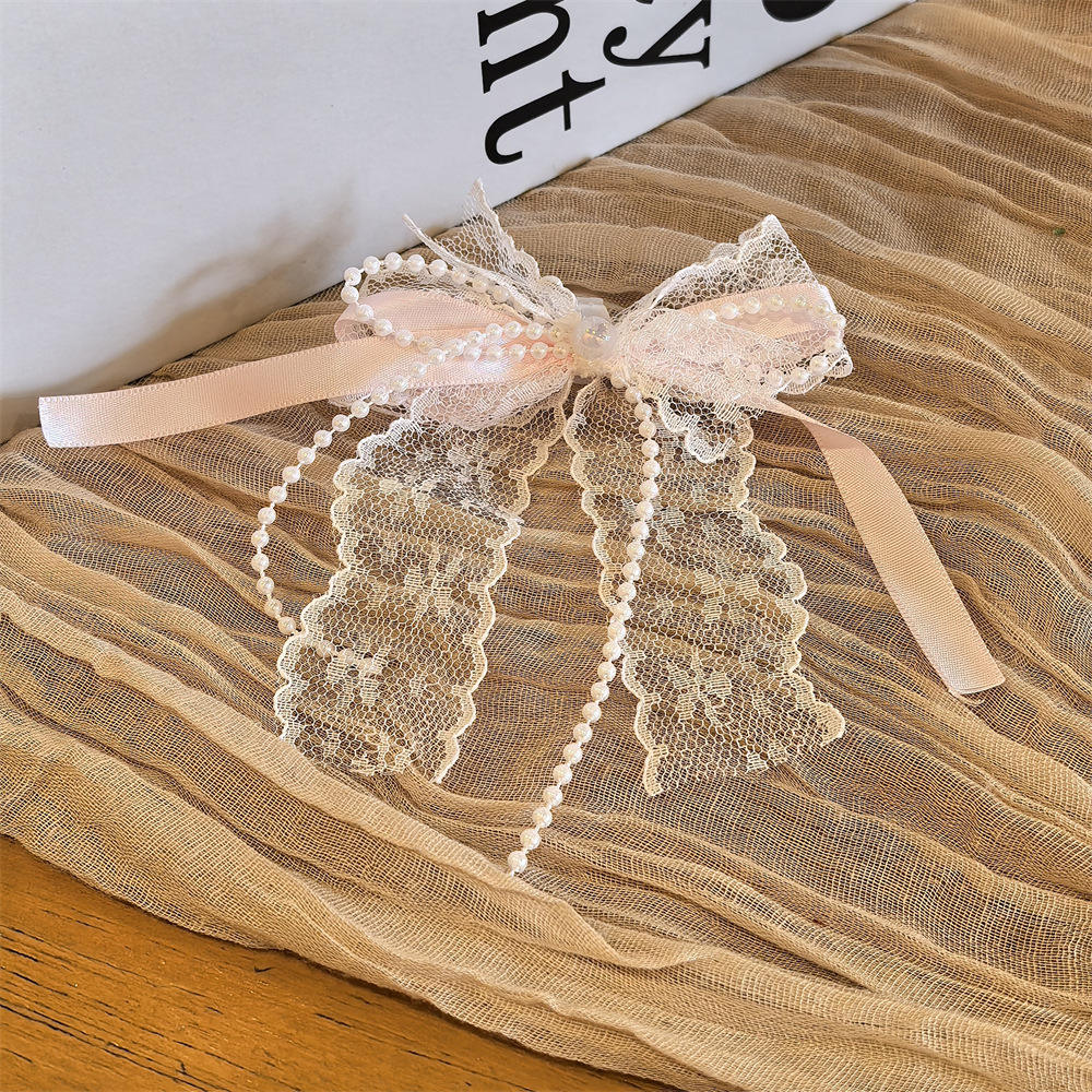 หัวเข็มขัดเชือกรองเท้าลูกไม้โบว์มุกสีชมพูเดี่ยว