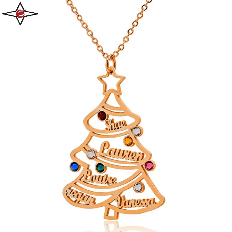 Collier avec logo personnalisé pour cadeau de fille Pendentifs de sapin de Noël en or pour bijoux