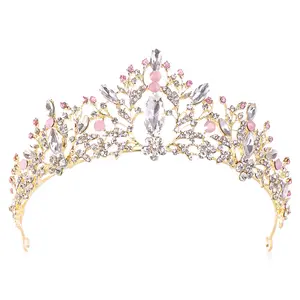 Королевская розовая тиара из сплава с кристаллами, корона принцессы на день рождения, тиара, свадебные головные уборы