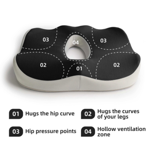 Coussin de siège ergonomique en mousse à mémoire de forme, base antidérapante avec ventilation creuse pour soulager les douleurs du coccyx, pour chaise de bureau ou de voiture - Product Image 4