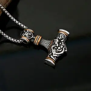 Custom Groothandel Vintage Viking Celtic Thor Hamer Amulet Charme Ketting Rvs Heren Gothic Sieraden Hanger