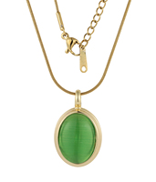 Collier pendentif ovale vintage ZG avec pierre précieuse verte, plaqué or PVD, en acier inoxydable, pour femme