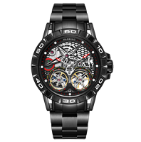 HANBORO Montre Mécanique Automatique pour Homme Série Pentagramme Multi-Éléments Cadran Personnalisé Squelette Double Volant Pointeur