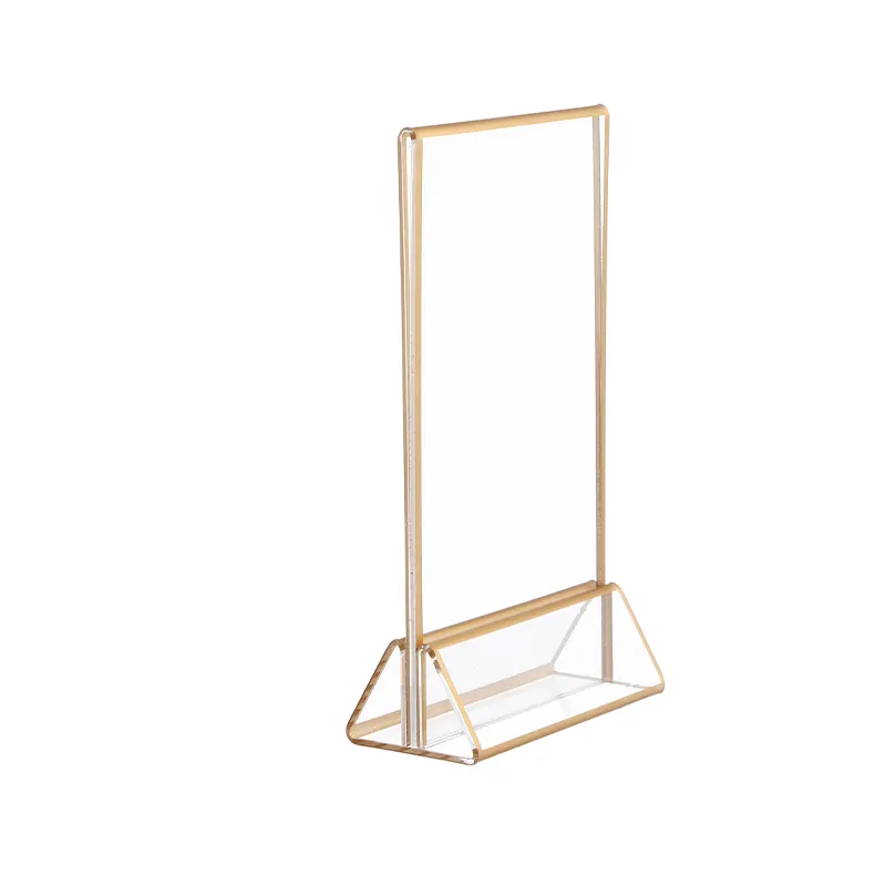 CY 6 Pcs Per Set Clear Restaurant Menu Plate Holder Golden Edge 5"7" Advertising Display Acrylic Desk Card Display Stand