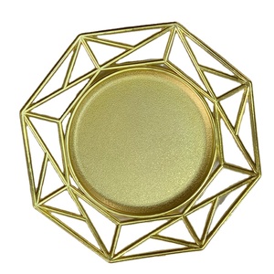 Assiettes de présentation octogonales creuses en plastique doré, écologiques, style vintage, pour décoration de mariage à domicile, vente en gros - Product Image 1