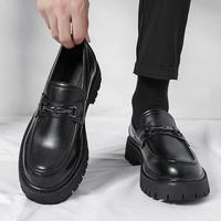 Herren Große Größen Teenager Klassischer Stil Rutschfeste Wasserdichte Lederschuhe mit Gummisohle PU-Zwischensohle Dicke Sohle Loafer