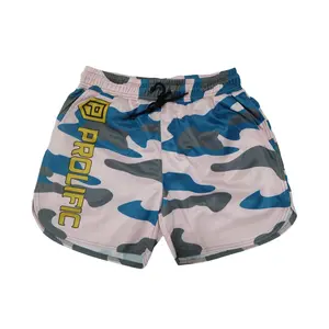 Hot sale men's fashion camo shorts with back hip pockets quick dry fabric sublimated work out shorts for running and daily wear