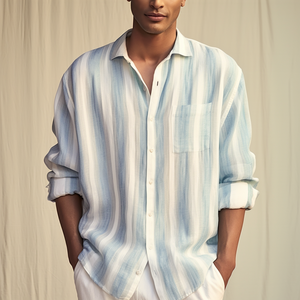 Camicia con bottoni a maniche lunghe a righe in cotone stile Business estivo da <span class=keywords><strong>spiaggia</strong></span> camicia da sposa a righe basse - Product Image 6