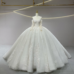 JFH67 Classic Modern Sweetheart Lace Chapel Train Wedding Bridal Ball Gown Dresses with Flowers <b>Sequined</b> Crystal - Product Image 3