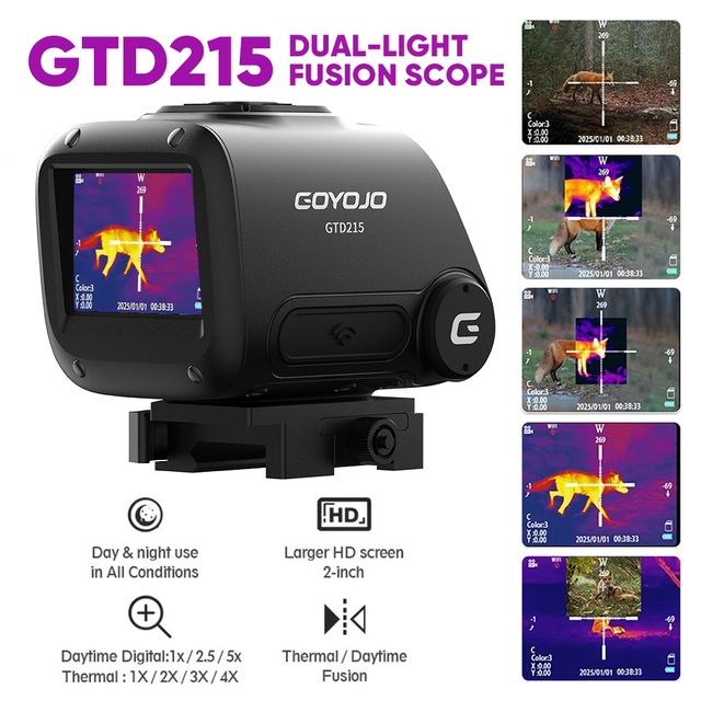 Dual Light Fusion Thermal Hunting Monocular Telescope Multispectral Thermal Scope 2-inch HD Display Multiple Hot Imaging