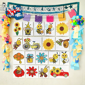 Patch brodé tournesol en tissu chenille thermocollant avec paillettes, motif famille d'abeilles, pour la décoration de sacs et de chapeaux - Product Image 2