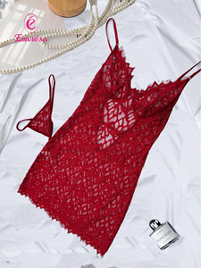 Robe courte élégante rouge à dos nu en dentelle florale pour <span class=keywords><strong>femme</strong></span>, chic, pour les fêtes et les soirées, EY10217S - Product Image 4