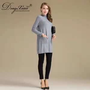 Vestido largo de punto liso para mujer, suéter de cachemira pura 12GG