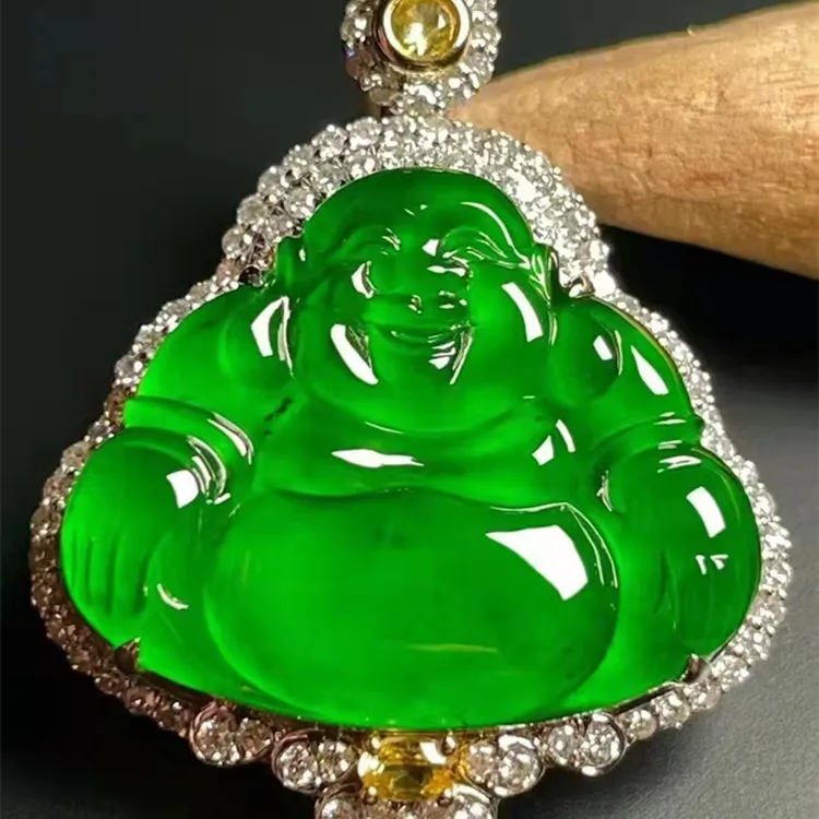 SGARIT Perhiasan Liontin Giok Berlian Kualitas Tinggi Liontin Buddha Berlian Giok Alami Emas Putih 18K untuk Pria dan Wanita