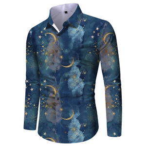 <span class=keywords><strong>Camisa</strong></span> Casual de Hombre, Corte <span class=keywords><strong>Slim</strong></span>, Manga Larga, con Diseño Artístico Impreso en 3D, Antiarrugas, de Sarga, con Botones - Product Image 3