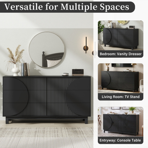 <span class=keywords><strong>Commode</strong></span> moderne à 6 tiroirs cannelés, <span class=keywords><strong>commode</strong></span> moderne de 60 pouces de large, organisateur de vêtements avec 6 tiroirs profonds, armoire de rangement - Product Image 6