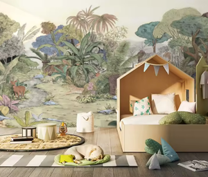 Papier peint <span class=keywords><strong>mural</strong></span> personnalisé imprimé en 3D, paysage tropical de <span class=keywords><strong>jungle</strong></span>, peint à la main, autocollant <span class=keywords><strong>mural</strong></span> à peler et à coller, oiseaux, forêt, plantes - Product Image 4