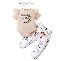 Neugeborene Stram pler Rüschen Buchstaben drucken Säugling Set Hosen Blumenmuster Langarm Baby Mädchen Outfits mit Haarband