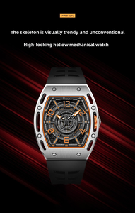 mige Men's Luxury Mechanical <b>Watch</b> Stainless Steel <b>Case</b> Orange Silicone Band Tourbillon Movement 43mm Dial Automatic - Product Image 4
