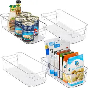 BPA Gratis Plastik Bening Penyimpanan Makanan Pantry Stackable Kulkas Organizer Tempat Sampah dengan Pegangan