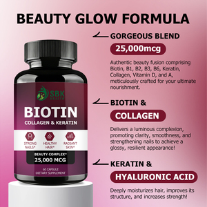 Cápsulas de Biotina de 25000mcg Hechas a Medida, Mantienen el Metabolismo Energético, Complejo de Belleza, Suplemento de Biotina para una Piel Radiante - Product Image 3